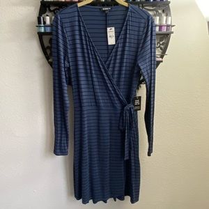 Blue and black stripped surplice dress